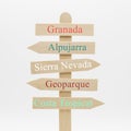Indicator sign with the destinations of the province of Granada, Spain Royalty Free Stock Photo