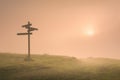 Signpost in the mountain at morning Royalty Free Stock Photo