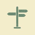 Signpost, pointer pictogram. Flat icon in retro style. Symbol, logo illustration.