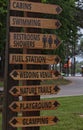 Signpost pointing to different areas of the public Lake area on Lake Tyler in Rural East Texas