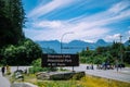 Signpost positioned along a bike path in Shannon Falls Provincial Park, British Columbia, Canada. Royalty Free Stock Photo