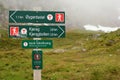 Signpost showing direction to Kjeragbolten, Norway