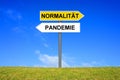 Signpost showing Pandemic and Normality german