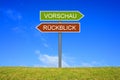Signpost showing Preview and review german Royalty Free Stock Photo