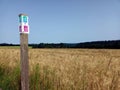 Sign of hiking-trails Saar-Hunsrueck-Steig and Traumschleife Baybachklamm