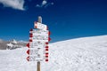 Signpost in snowy Alpine mountains - Madonna di Campiglio ski ce