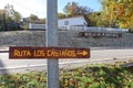 Signpost at the start of the chestnut tree route in Rozas de Puerto Real, Madrid. Spain