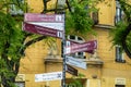 Signpost in the Subotica city, Serbia