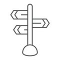 Signpost thin line icon, direction and sign, guidepost sign, vector graphics, a linear pattern on a white background. Royalty Free Stock Photo