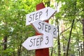 Step 1, 2, 3 - signpost with three arrows Royalty Free Stock Photo