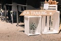 Signpost to a wedding ceremony at an outdoor wedding