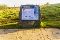 Signpost at the viewpoint entrance on the Lealt waterfalls, isle of Skye