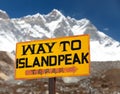 Signpost way to Island peak under Lhotse peak Royalty Free Stock Photo