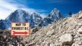 Signpost way to mount everest b.c., Himalayas mountains Royalty Free Stock Photo