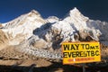 Signpost way to mount everest b.c. and Mount Everest Royalty Free Stock Photo