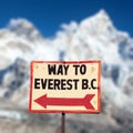 Signpost way to mount everest and top of mount everest Royalty Free Stock Photo