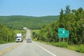 Signposts for Cabot Trail a 300 km scenic route, Cape Breton Highlands Park, Trans Canada Highway NS105, CAPE BRETON, NOVA SCOTIA