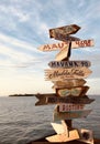 Signposts with cities from all over the world at Mallory Square in Key West