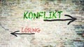Signposts the direct way to conflict versus resolution Royalty Free Stock Photo