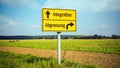 Signposts the direct way to integration versus demarcation Royalty Free Stock Photo