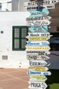 Signposts with directions to different places of the world