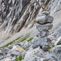 Signposts in the mountains, stacked of stones and rocks Royalty Free Stock Photo