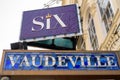 Signs above entrance to Vaudeville Theatre, London Royalty Free Stock Photo