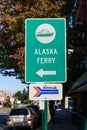 Signs for the Alaska Ferry and Amtrak in Bellingham, Washington