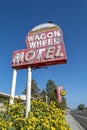 Signs along the sidewalk for the Wagon Wheel Motel in Wells, Nevada, USA - June 18, 2022