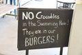 SIGNS- Australia- Restaurant Message About Crocodiles Royalty Free Stock Photo