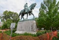 Barricaded statue of Confederate General Robert E. Lee in Charlottesville, Virginia, USA