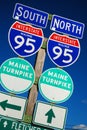 Signs give direction on Interstate 95 in Maine Royalty Free Stock Photo