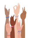 Signs hands with wristbands vector design