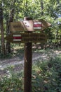Signs of hiking paths in the Pilis mountains, Hungary Royalty Free Stock Photo