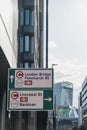 Signs indicating the direction of Ultra Low Emission Zone ULEZ on a street in London, UK Royalty Free Stock Photo