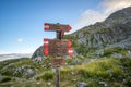 Trail sign on Mount Pania on the Apuan Alps Alpi Apuane, Tuscany, Lucca