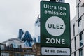 Signs indicating Ultra Low Emission Zone ULEZ on a street in London, UK Royalty Free Stock Photo