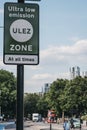 Signs indicating Ultra Low Emission Zone ULEZ on a street in Vauxhall, London, UK Royalty Free Stock Photo