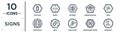 signs linear icon set. includes thin line suitcase, internet, wind, male, gross dark cross, subscript, grid world icons for report