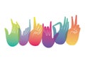 Signs with multicolored and grandient hands vector design Royalty Free Stock Photo