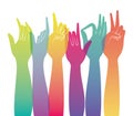 Signs with multicolored and grandient hands vector design Royalty Free Stock Photo