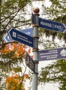Signs in the Park, directions and useful places for tourists, outdoor, autumn, Tsarskoe Selo, Russia