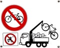 Signs with parking of bicycles and prams prohibited. Will be transported by truck