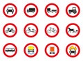 Signs prohibiting the passage of various types of wheeled vehicles. Vector graphics