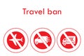 Signs prohibiting travel on different modes of transport