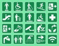 Vector set of building navigation icons in green color. Essential signs Royalty Free Stock Photo