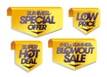 Signs and ribbons set - summer special offer, super hot deal, low price, end of summer blowout sale Royalty Free Stock Photo