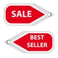 Signs sale and best seller on red background