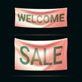 Signs sale and welcome to the fabric. Royalty Free Stock Photo