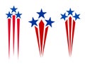 American flag symbolism stars and stripes rays icons set. Royalty Free Stock Photo